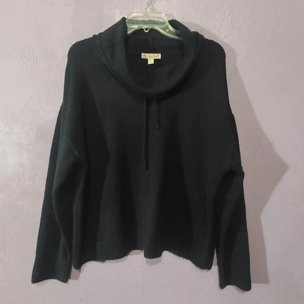 It's‎ Our Time Womens Black Cowl Neck Drawstring Knit Sweater XL Relaxed Fit